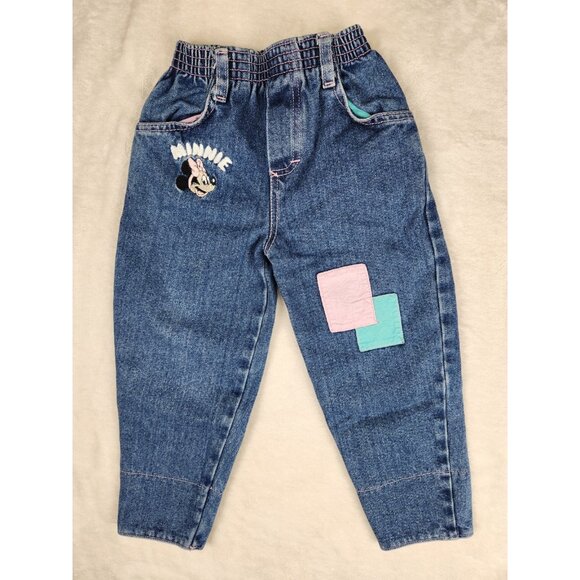 Vintage Disney Minnie Mouse Kids Size 3 Jeans Stretchy Waist Denim Mouse Gear - Picture 1 of 13